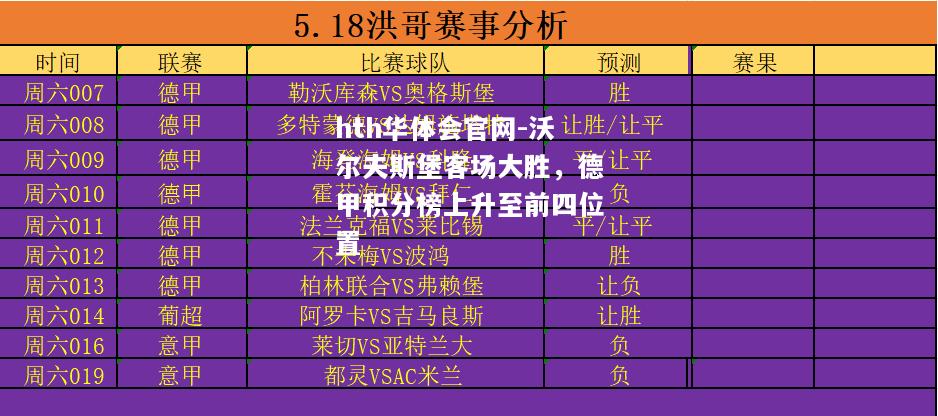 沃尔夫斯堡客场大胜，德甲积分榜上升至前四位置